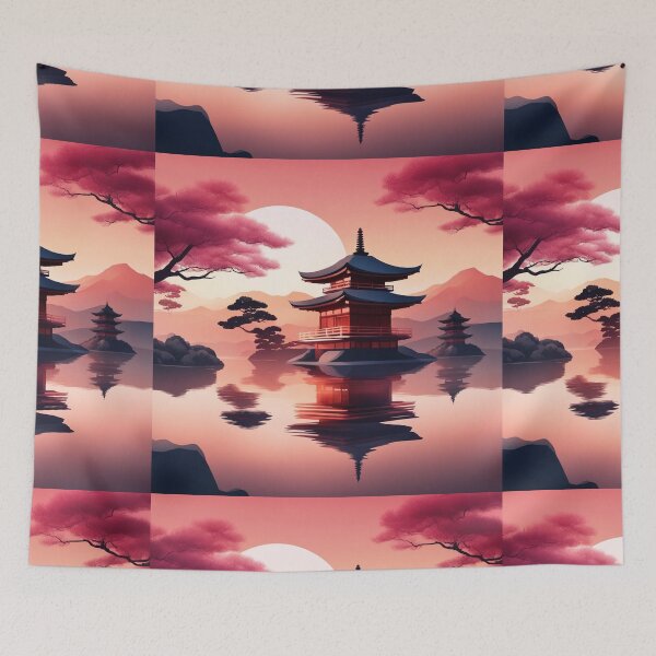 Item preview, Gradient Japanese Temple with Lake Illustration designed and sold by hjian8219.