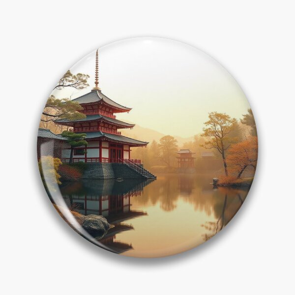 Item preview, Gradient Japanese Temple with Lake Illustration designed and sold by hjian8219.