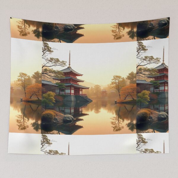 Item preview, Gradient Japanese Temple with Lake Illustration designed and sold by hjian8219.