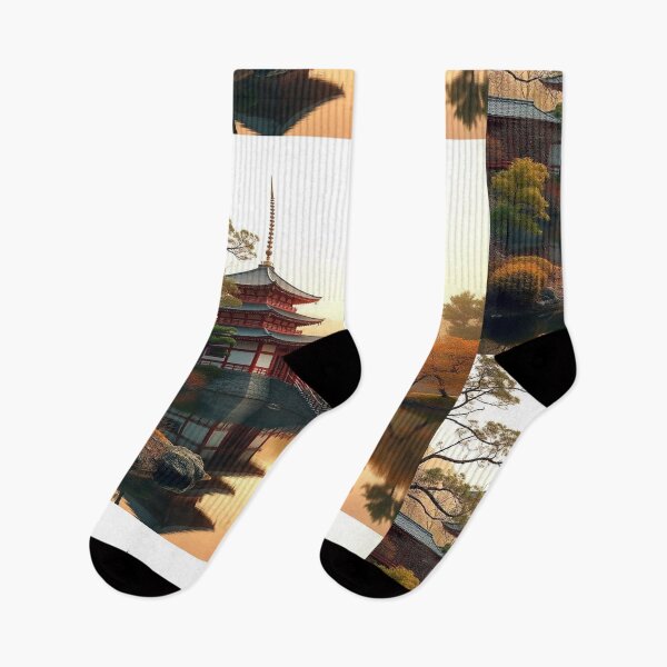 Item preview, Gradient Japanese Temple with Lake Illustration designed and sold by hjian8219.