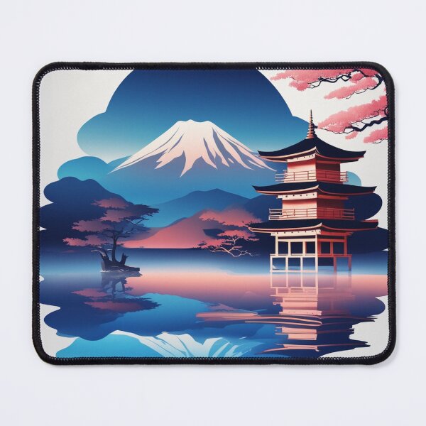 Item preview, Gradient Japanese Temple with Lake Illustration designed and sold by hjian8219.