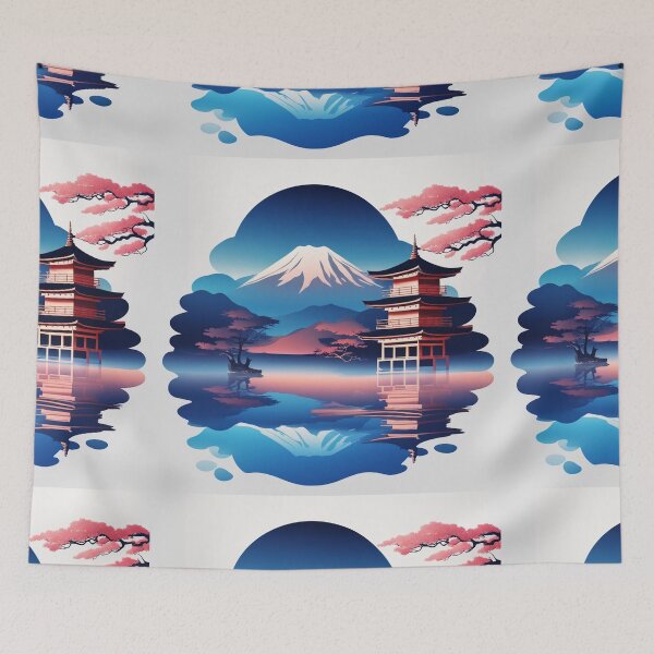 Item preview, Gradient Japanese Temple with Lake Illustration designed and sold by hjian8219.