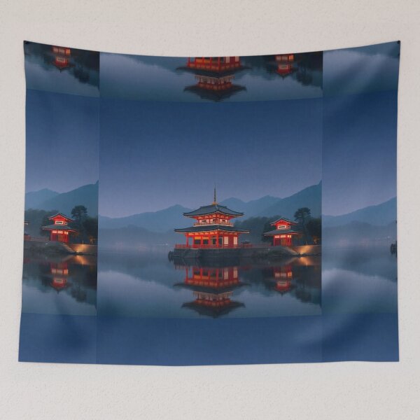 Item preview, Gradient Japanese Temple with Lake Illustration designed and sold by hjian8219.