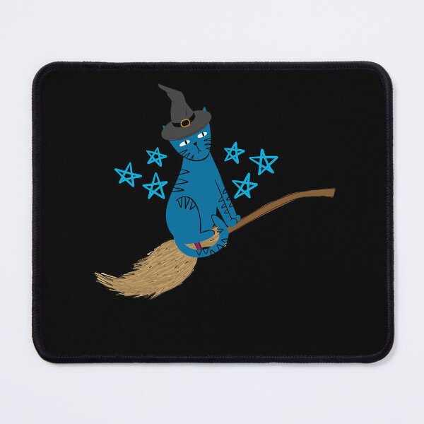 Item preview, Witches Blue cat riding a broom designed and sold by BritishDelights.