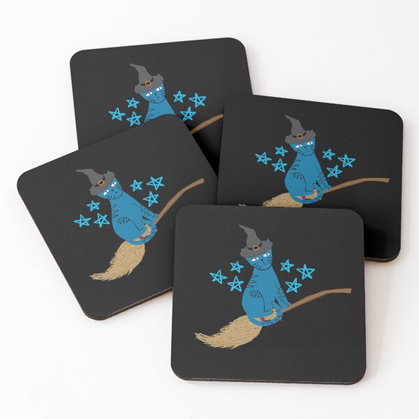 Item preview, Witches Blue cat riding a broom designed and sold by BritishDelights.