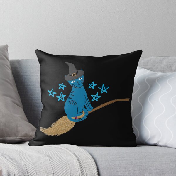 Item preview, Witches Blue cat riding a broom designed and sold by BritishDelights.