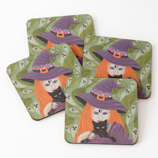 Item preview, Beautiful witch with scary cat - Green designed and sold by Kaushlydraw.