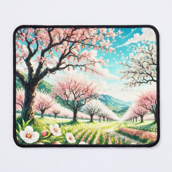 Item preview, Blooming Orchard with Pink and White Blossoms - Tranquil Nature Landscape Art designed and sold by SeGoArtDesign.