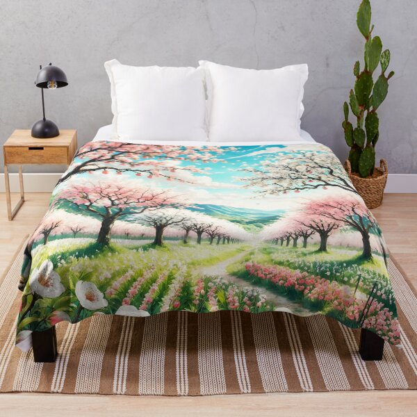 Item preview, Blooming Orchard with Pink and White Blossoms - Tranquil Nature Landscape Art designed and sold by SeGoArtDesign.