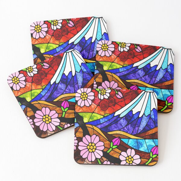 Item preview, Stained Glass Fuji and Cherry Blossoms – Japanese Scenic Art designed and sold by SakuraJapanArt.