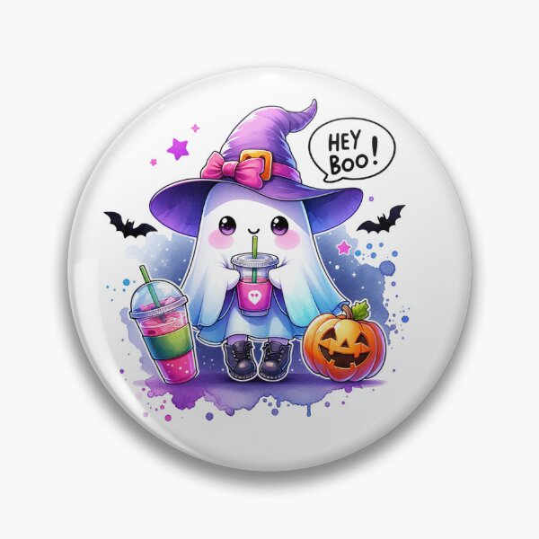 Item preview, Cute ghost witch saying Hey BOO! Stickers and more designed and sold by CRandRRstickers.