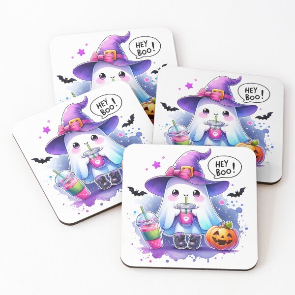 Item preview, Cute ghost witch saying Hey BOO! Stickers and more designed and sold by CRandRRstickers.