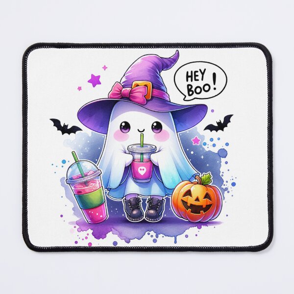 Item preview, Cute ghost witch saying Hey BOO! Stickers and more designed and sold by CRandRRstickers.