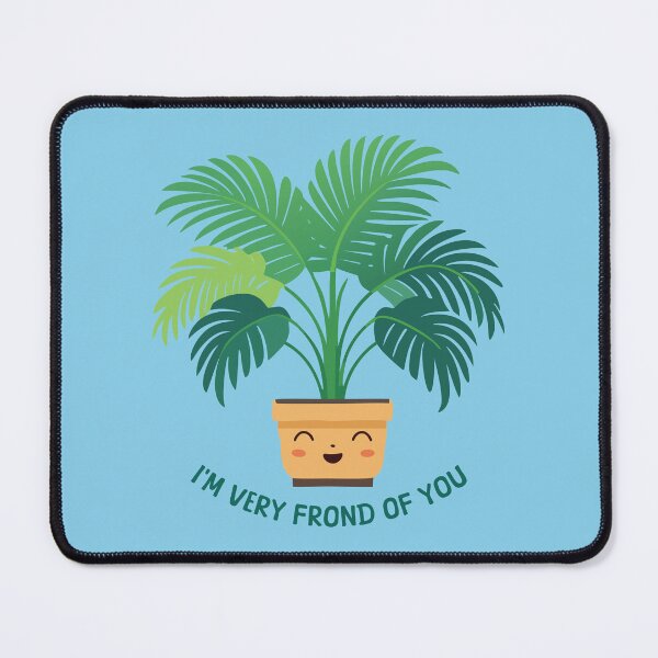 Item preview, "I'm Very Frond of You" Potted Palm Plant Kawaii Sky Blue Background designed and sold by Piwakawaka-CA.