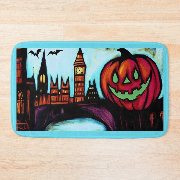 Item preview, Giant Glowing Jack o Lantern Face with Big Ben and London Cityscape - Bats and Eerie Halloween Generative AI designed and sold by OlfactoART Studio.