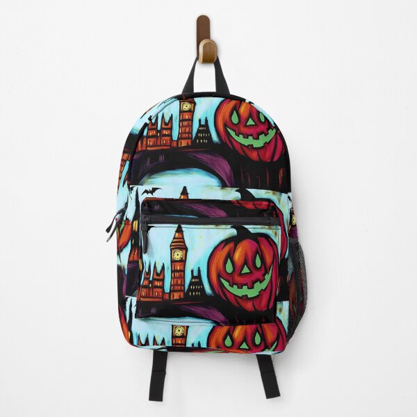 Item preview, Giant Glowing Jack o Lantern Face with Big Ben and London Cityscape - Bats and Eerie Halloween Generative AI designed and sold by OlfactoART Studio.
