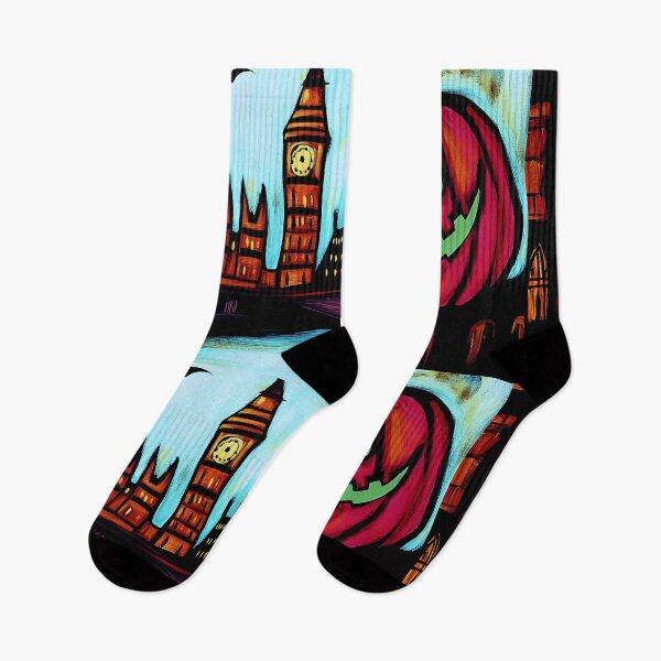 Item preview, Giant Glowing Jack o Lantern Face with Big Ben and London Cityscape - Bats and Eerie Halloween Generative AI designed and sold by OlfactoART Studio.