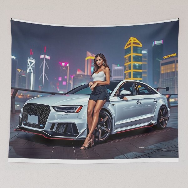 Item preview, A beautiful woman poses and leans against an Audi RS designed and sold by Salimgor Hangaround Music.