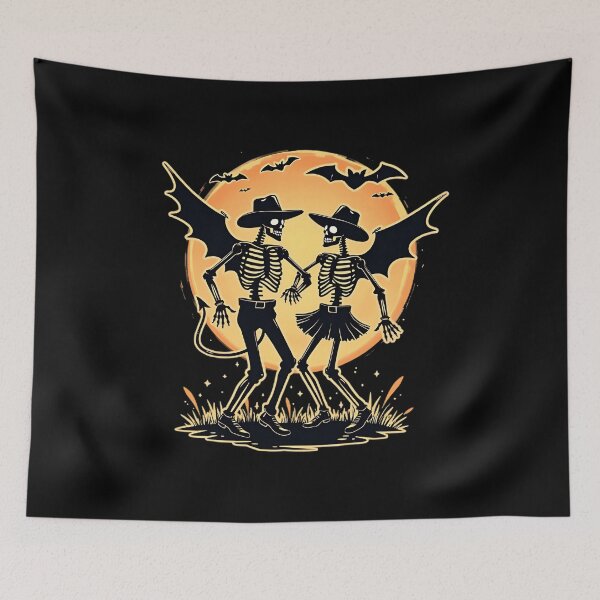 Item preview, "Skeleton Cowboys Dancing With The Devil" Spooky Western Halloween T-Shirt designed and sold by AI-volution.