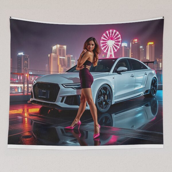Item preview, A beautiful woman in a mini dress poses in front of an Audi RS designed and sold by Salimgor Hangaround Music.