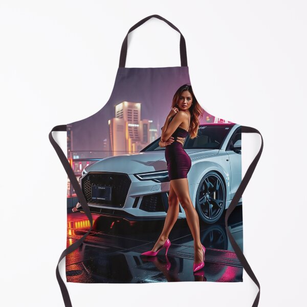 Artikelvorschau,  Eine Schöne Frau im Mini Kleid posiert vor einem Audi RS entworfen und verkauft von Salimgor Hangaround Music.