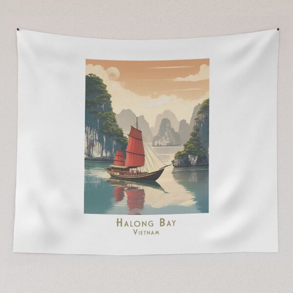 Item preview, Retro Vintage Travel Poster Halong Bay Vietnam – Minimalist Vintage Art designed and sold by pod24.