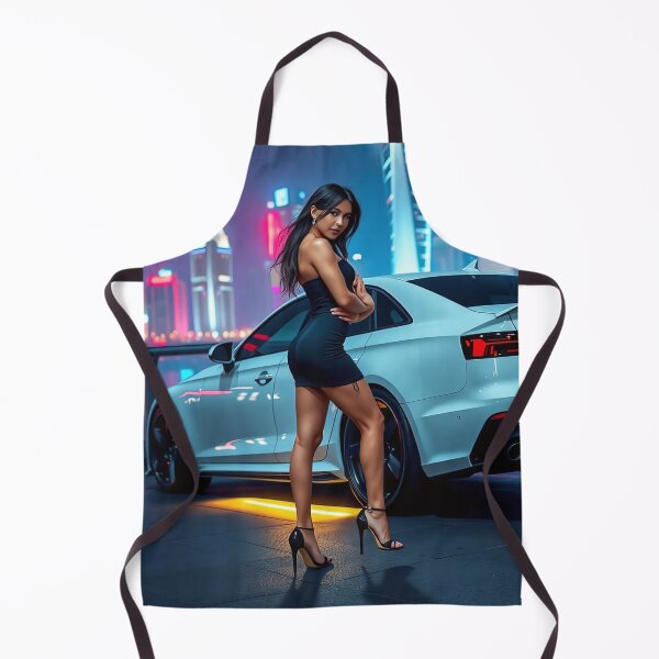 Artikelvorschau, Eine Schöne Frau im schwarzen Mini Kleid posiert vor einem Audi RS entworfen und verkauft von Salimgor Hangaround Music.
