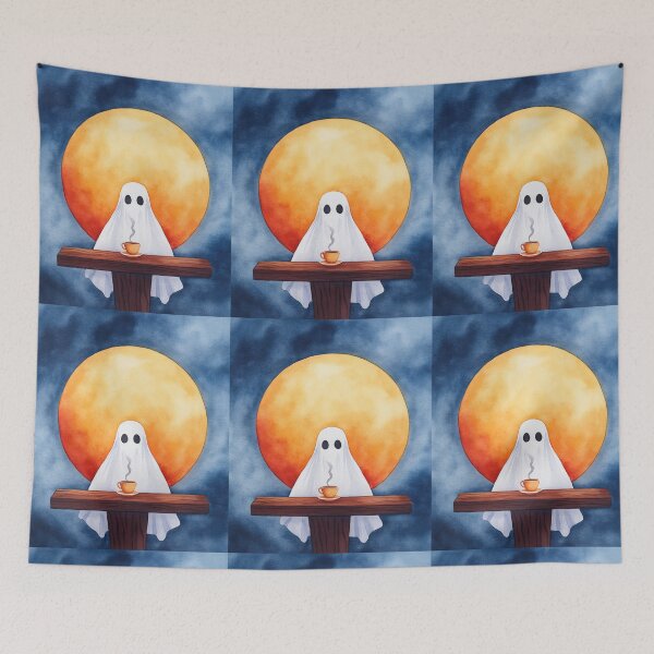 Item preview, Ghost Enjoying Coffee Under Full Moon designed and sold by WPCreator.