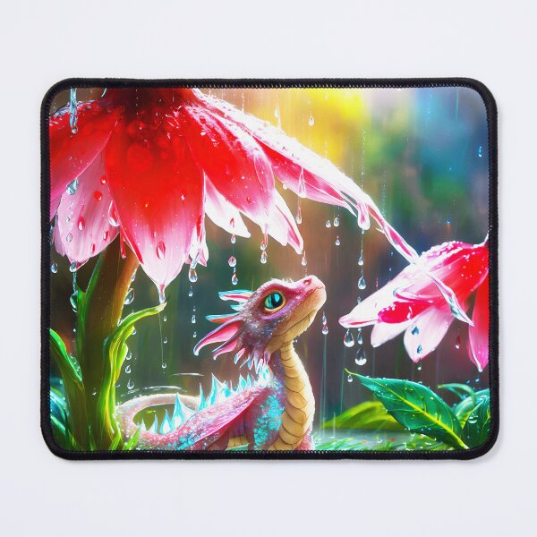 Item preview, Baby wet dragon under a red flower adorable rainy art designed and sold by EvaAngel.