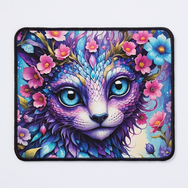 Item preview, Cute purple floral cat dragon portrait art designed and sold by EvaAngel.
