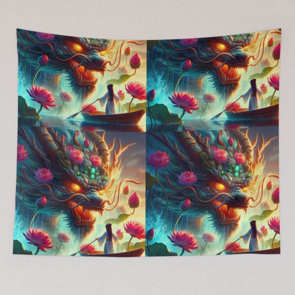 Item preview, Lotus dragon meets a girl on boat art designed and sold by EvaAngel.