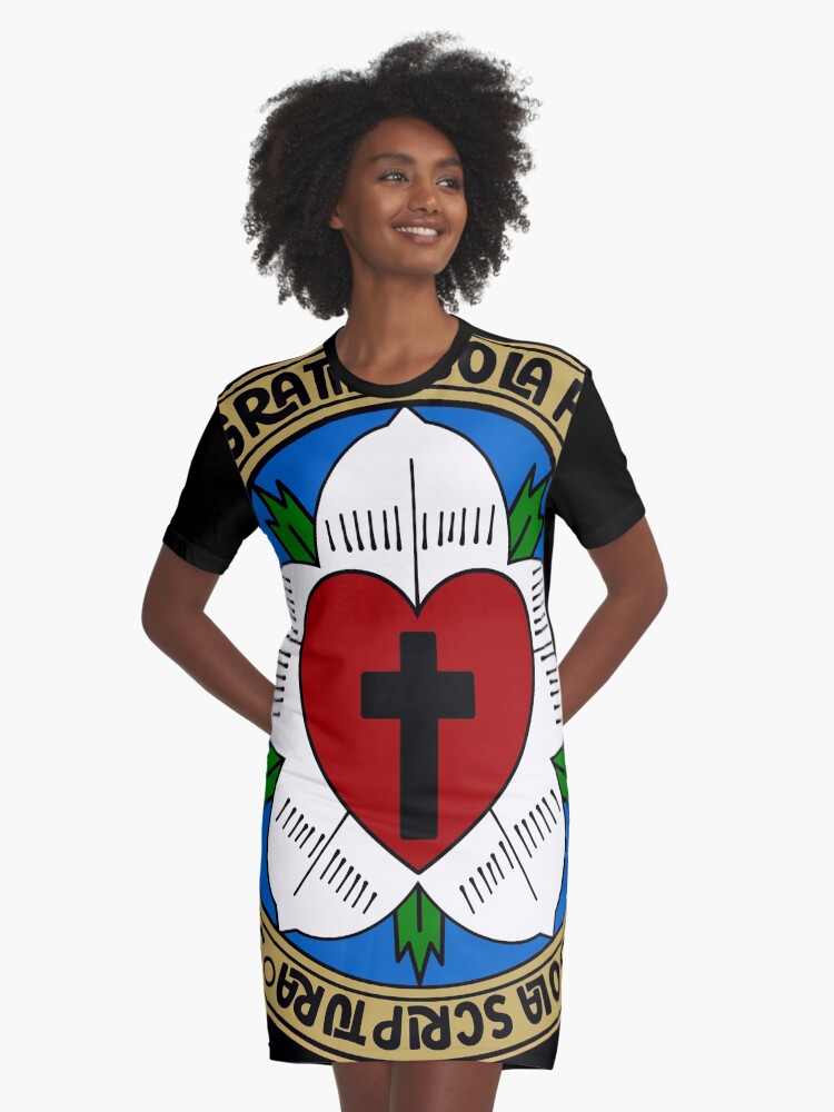 Luther s Rose with the 5 Solas of the Reformation Graphic T Shirt Dress for Sale by Brady W Redbubble