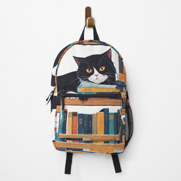 Item preview, cute tuxedo cat and bookstore designed and sold by Catophile.