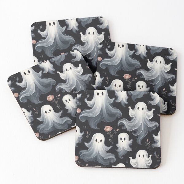 Item preview, Ghostly Whimsy: Cute Spirits and Flowers on Dark Canvas designed and sold by nouveaudecor.
