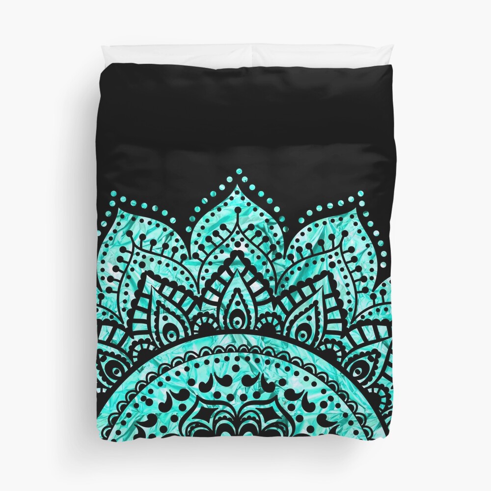 Black and Teal mandala Duvet Cover