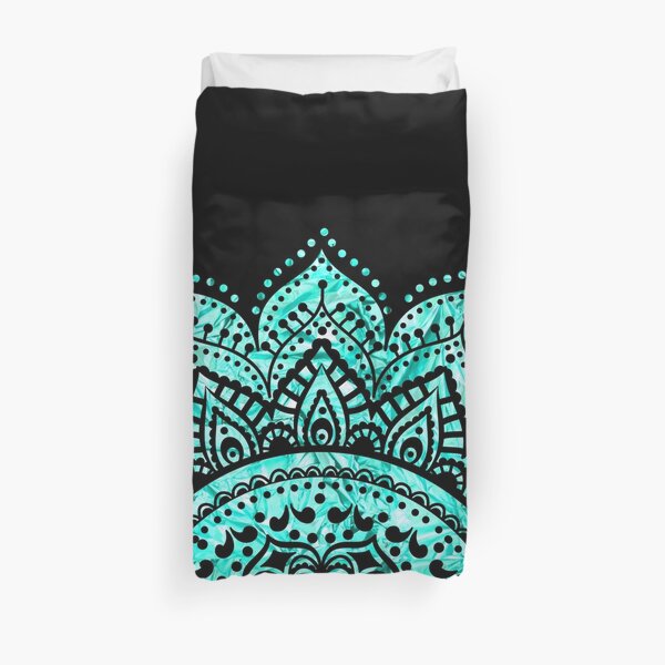 Black and Teal mandala Duvet Cover