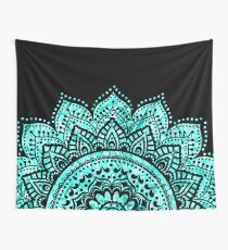 Black and Teal mandala Wall Tapestry