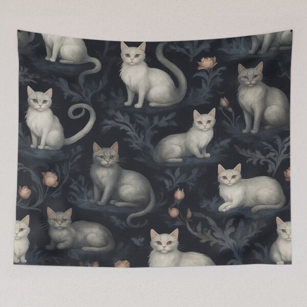 Item preview, Enchanted Felines: Elegant Cats and Florals on Midnight Canvas designed and sold by nouveaudecor.