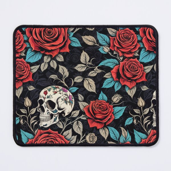 Item preview, Patrón sin costuras de rosas góticas y calaveras con detalles florales designed and sold by MindM.