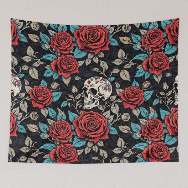 Aperçu de l'œuvre Motif sans couture de roses et de crânes gothiques avec des accents floraux créée et vendue par MindM.