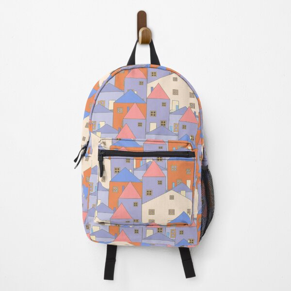 Item preview, Small, pastel houses. Blue, orange, lilac, pastel navy blue. designed and sold by My-fake-places.