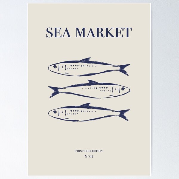Poster Déco Poissons - Art Mural Cuisine - Design Marché Aux Poissons - Vintage