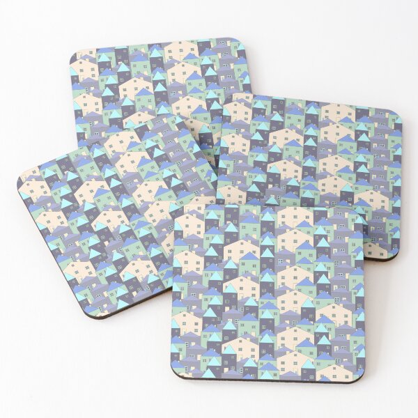 Item preview, Small, pastel houses. Blue, dark navy, pastel navy blue. designed and sold by My-fake-places.