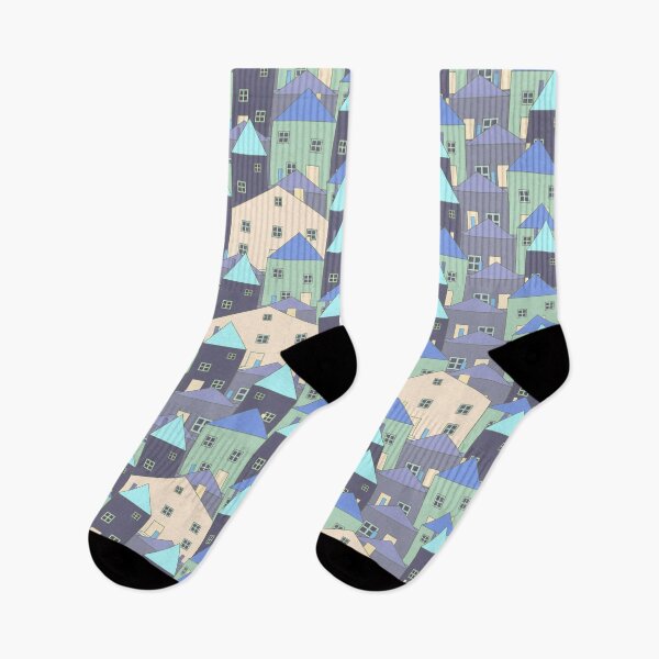 Item preview, Small, pastel houses. Blue, dark navy, pastel navy blue. designed and sold by My-fake-places.