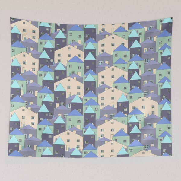 Item preview, Small, pastel houses. Blue, dark navy, pastel navy blue. designed and sold by My-fake-places.