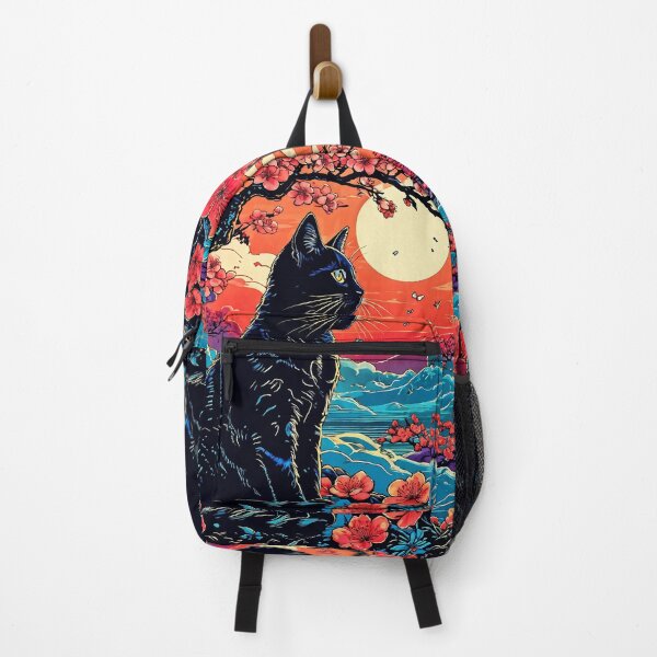 Item preview, Cat with sakura petals, sunset background. designed and sold by Catophile.