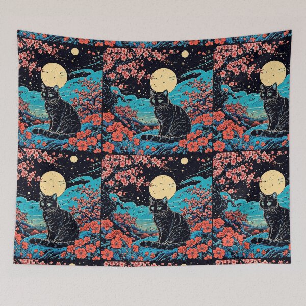 Item preview, Japanese aesthetic cat with sakura blossoms design. designed and sold by Catophile.