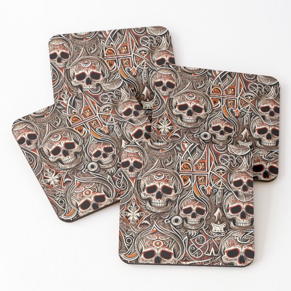 Item preview, Patrón sin costuras con arte tribal de calaveras y detalles intrincados designed and sold by MindM.