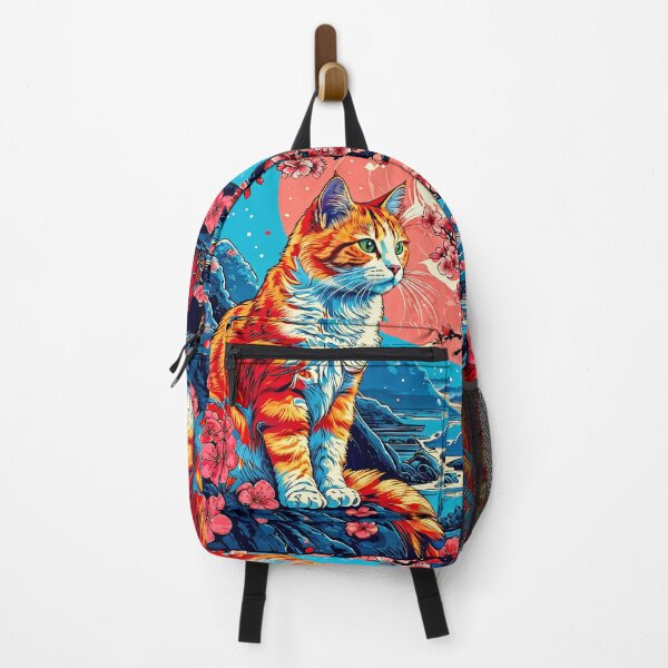 Item preview, Illustration of a cat under cherry blossoms at sunset. designed and sold by Catophile.