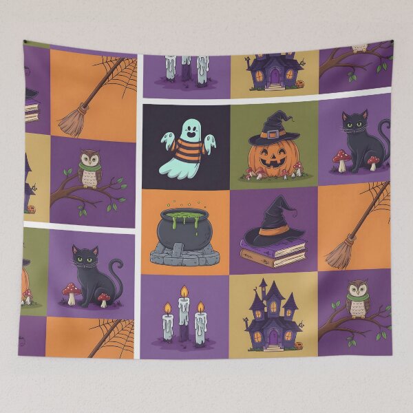Item preview, Cute Orange and Purple Spooky Halloween ghost balck cat ,haunted house and pumpkin pack designed and sold by SOUFIANE1991.